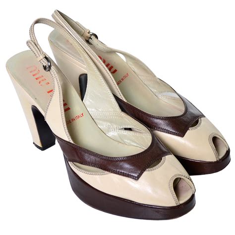 Vintage Miu Miu Sling back Platform Peep Toe 40s Style Heels